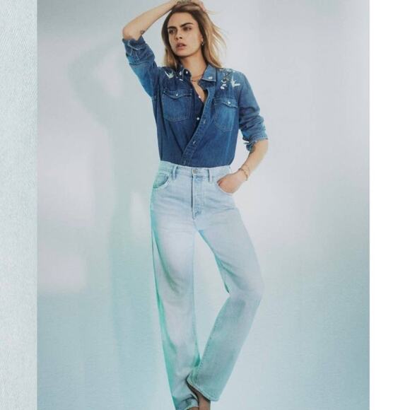 7 For All Mankind High Rise Easy Straight Leg Jeans in Sun Blue Ridge Wash 30 - Picture 6 of 11